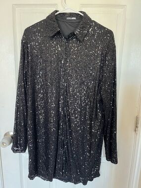 Fashion Nova Black Sequin Mini Dress Shirt